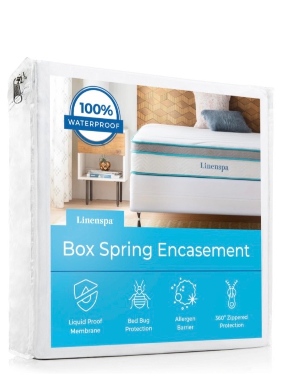 QUEEN Box Spring Encasement 100% Waterproof Full Protection - WHITE